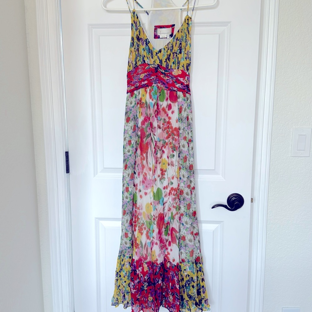 Floral Maxi Dress with Red and Yellow Accents
